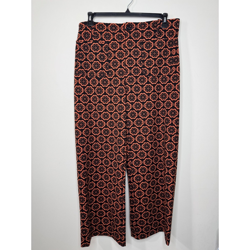 Maeve Anthropologie The Colette Wide Leg Pants Orange Black Floral Print 32T